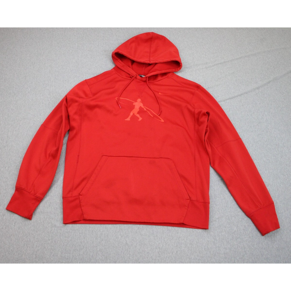 Nike Hoodie Men Medium Red Baseball Performance Fleece Drawstring Pullover